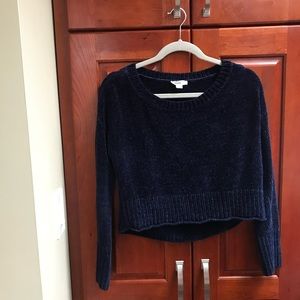 Garage Cropped Navy Blue Sweater